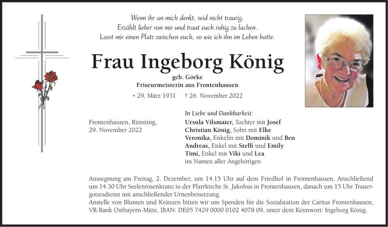 Traueranzeige Ingeborg König
