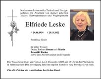 Traueranzeige Elfriede Leske