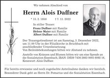 Traueranzeige Alois Daffner
