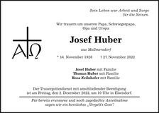 Traueranzeige Josef Huber