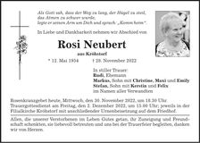 Traueranzeige Rosi Neubert