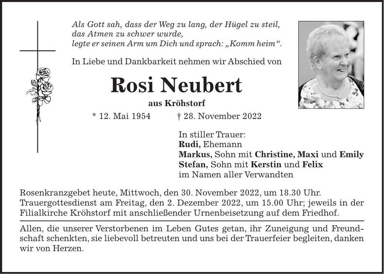 Traueranzeige Rosi Neubert