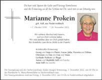 Traueranzeige Marianne Prokein