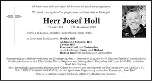 Traueranzeige Josef Holl