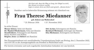 Traueranzeige Therese Miedanner