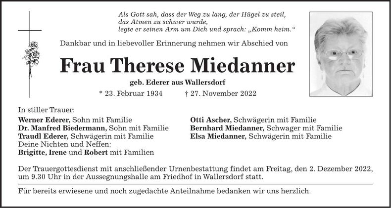 Traueranzeige Therese Miedanner