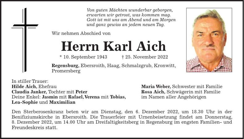 Traueranzeige Karl Aich