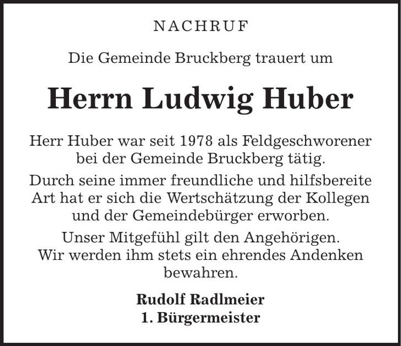 Traueranzeige Ludwig Huber