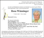 Traueranzeige Rosa Wänninger