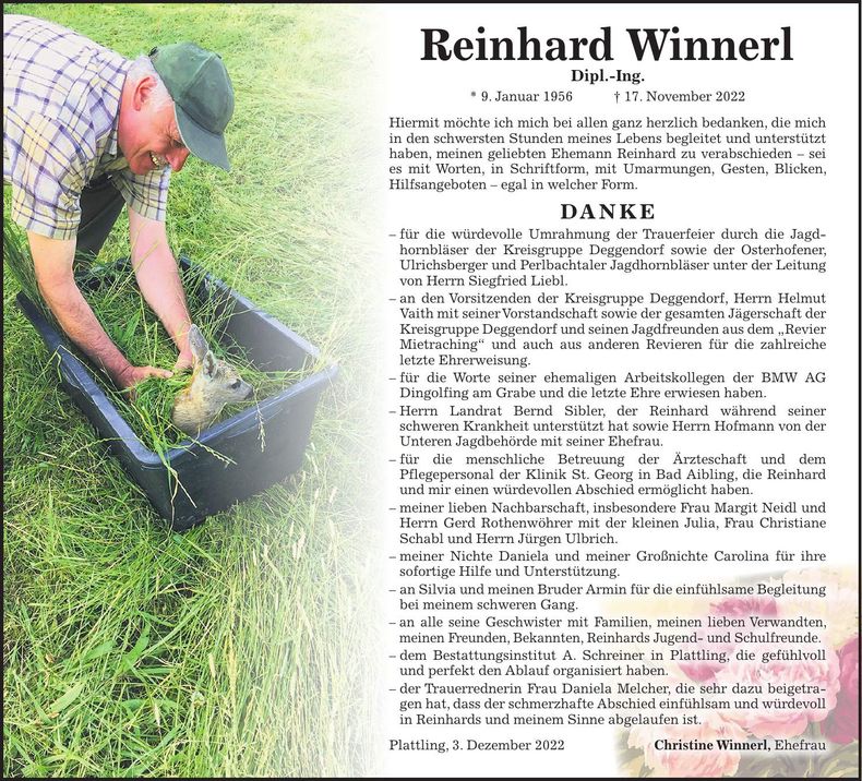 Traueranzeige Reinhard Winnerl