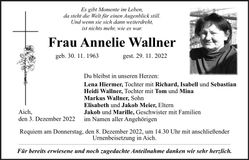 Traueranzeige Annelie Wallner