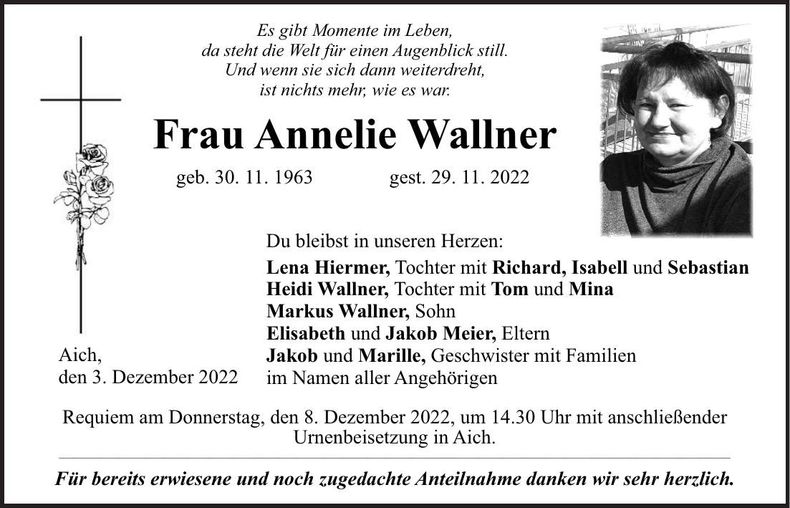Traueranzeige Annelie Wallner