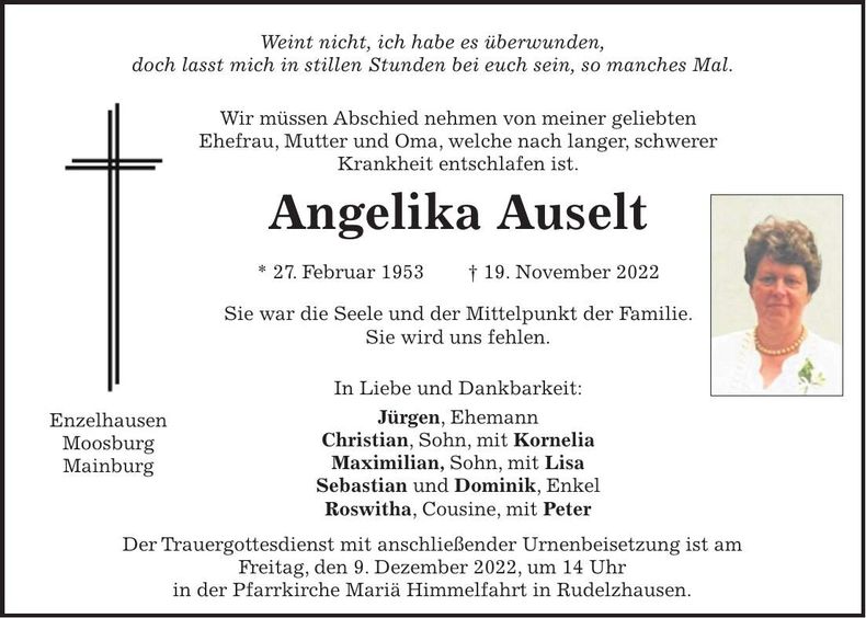 Traueranzeige Angelika Auselt