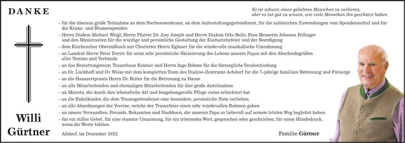 Traueranzeige Willi Gürtner