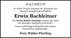 Traueranzeige Erwin Bachleitner