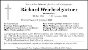 Traueranzeige Richard Weichselgärtner