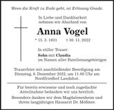 Traueranzeige Anna Vogel