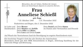 Traueranzeige Anneliese Schießl
