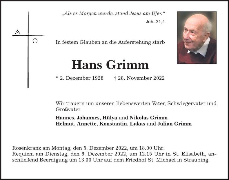 Traueranzeige Hans Grimm