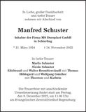 Traueranzeige Manfred Schuster