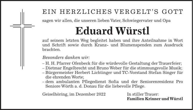 Traueranzeige Eduard Würstl