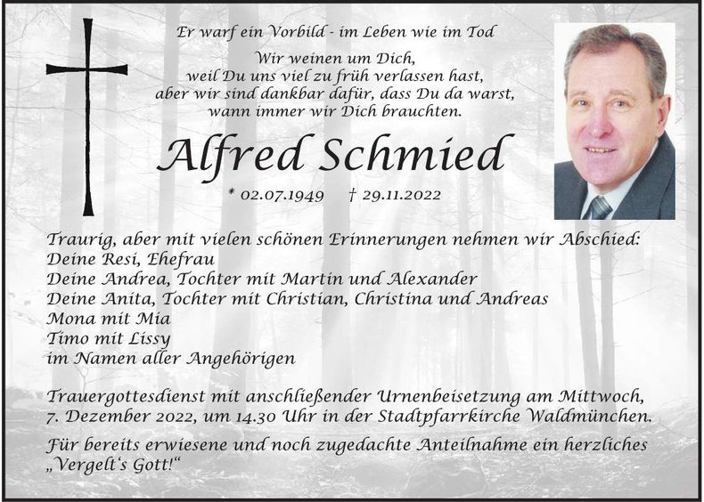 Traueranzeige Alfred Schmied