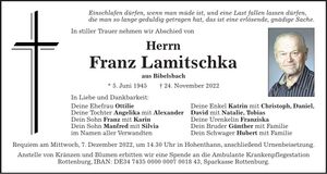 Traueranzeige Lamitschka Franz