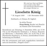 Traueranzeige Lieselotte König