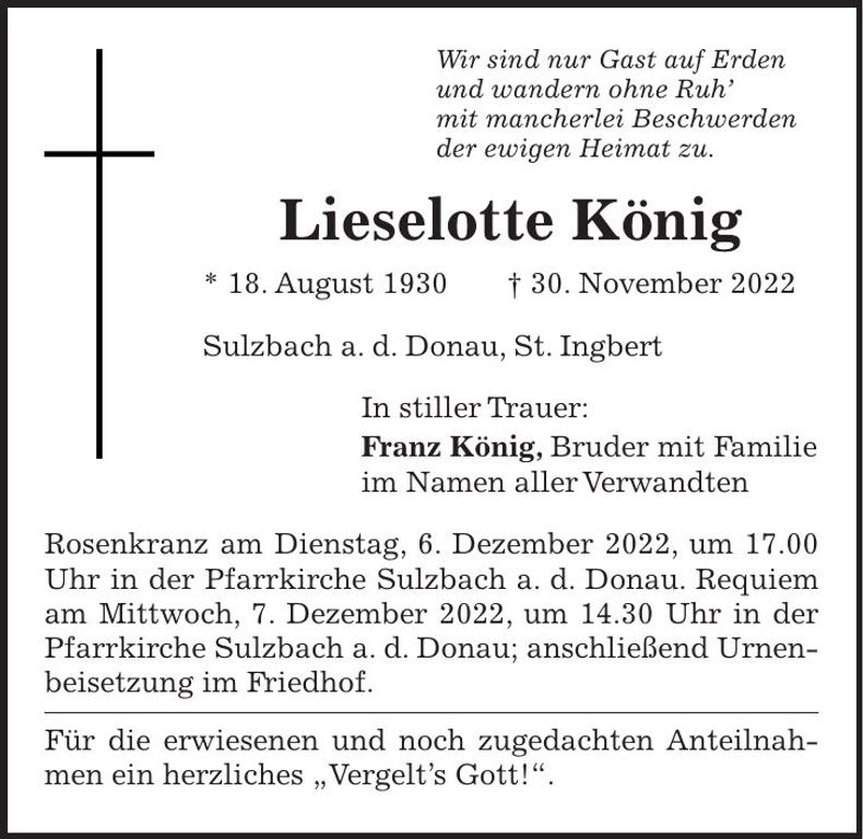 Traueranzeige Lieselotte König