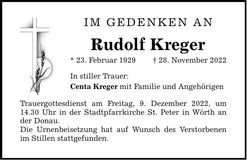 Traueranzeige Rudolf Kreger