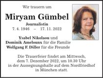 Traueranzeige Miryiam Gümbel