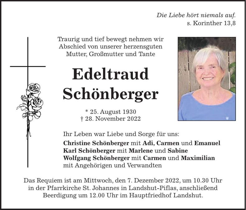 Traueranzeige Edeltraud Schönberger