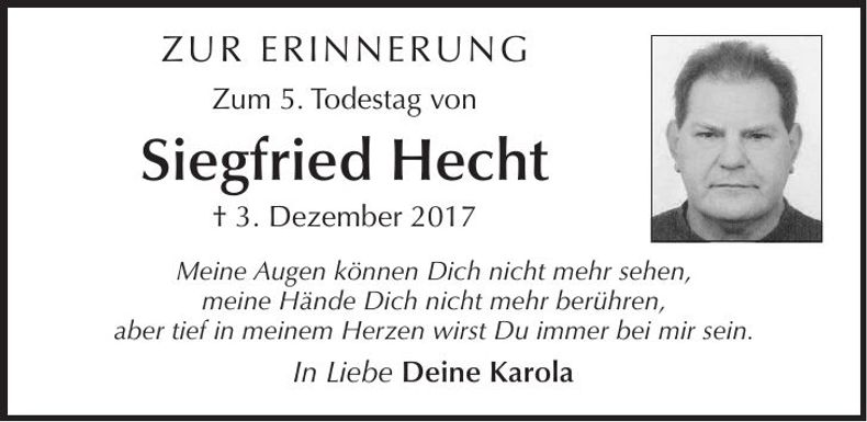 Traueranzeige Siegfried Hecht