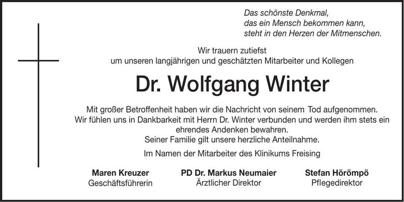 Traueranzeige Wolfgang Winter