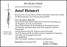 Traueranzeige Josef Heimerl