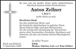 Traueranzeige Anton Zellner