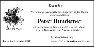 Traueranzeige Peter Hundemer
