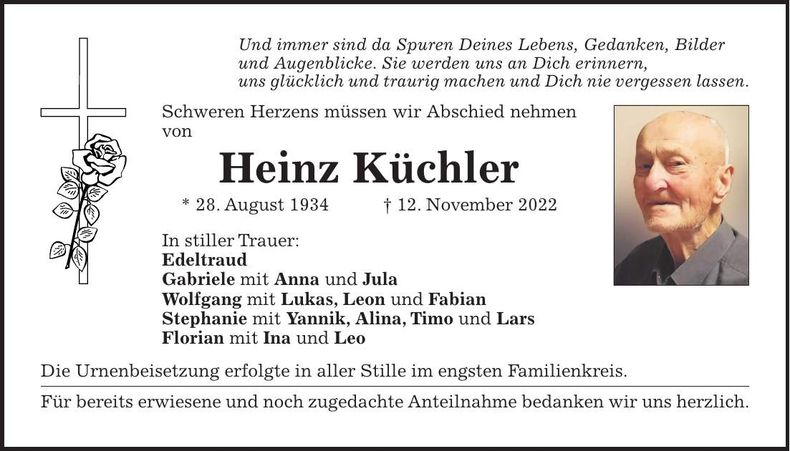 Traueranzeige Heinz Küchler