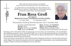 Traueranzeige Rosa Groß