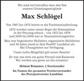 Traueranzeige Max Schlögel