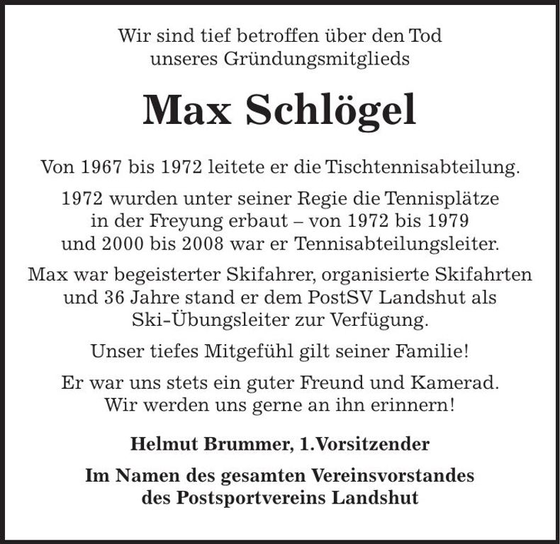 Traueranzeige Max Schlögel