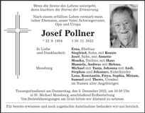 Traueranzeige Josef Pollner
