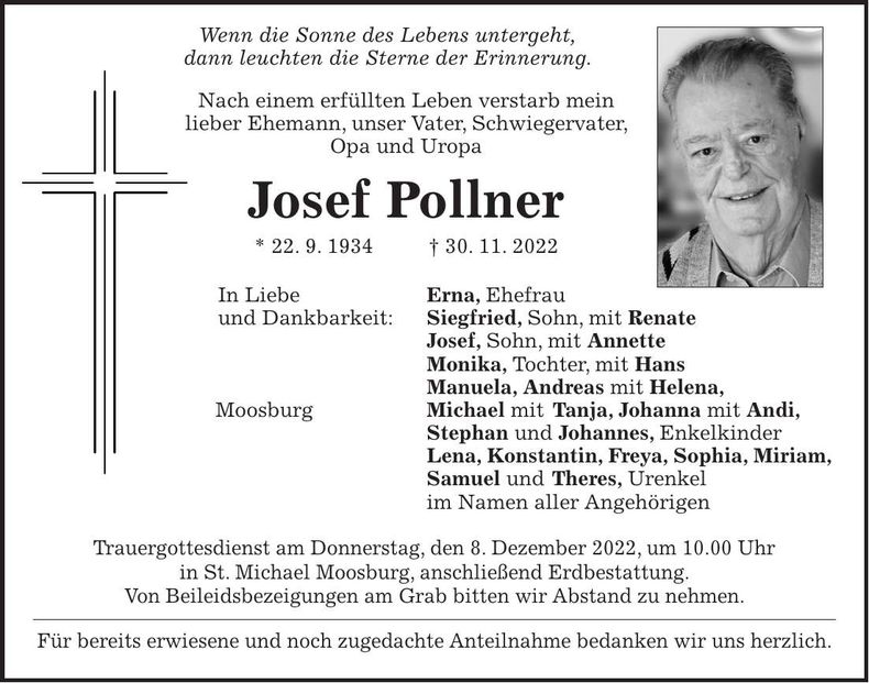 Traueranzeige Josef Pollner