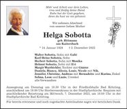Traueranzeige Helga Sobotta