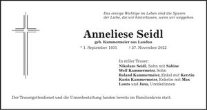 Traueranzeige Anneliese Seidl