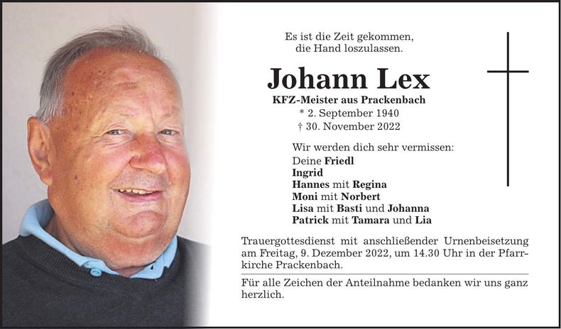 Traueranzeige Lex Johann