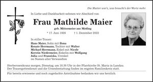 Traueranzeige Mathilde Maier