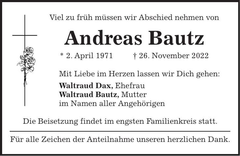 Traueranzeige Andreas Bautz