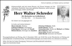 Traueranzeige Walter Schreder