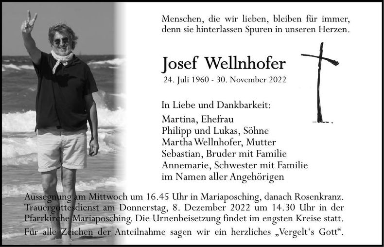 Traueranzeige Josef Wellnhofer